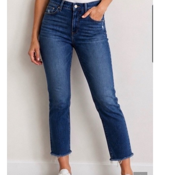 PAIGE Denim - Paige Kylie Crop Jeans Dark Wash Raw Hem Slim Mid Rise Denim 26